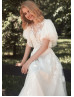 Flutter Sleeves Ivory Lace Tulle Garden Wedding Dress